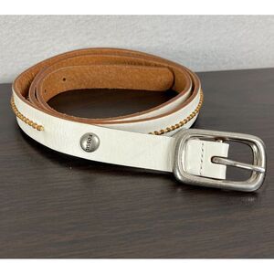 Fossil Women Leather Belt White Brown Studs Med Boho Peasant Hipster Southwest